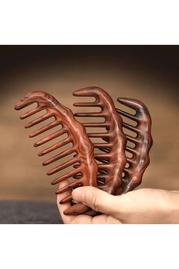Kıvırcık Saçlar için Ahşap Sandal Ağacı Geniş Seyrek Dişli Tarak AT-129 - 12 cm Mini Boy Tarağı - 2