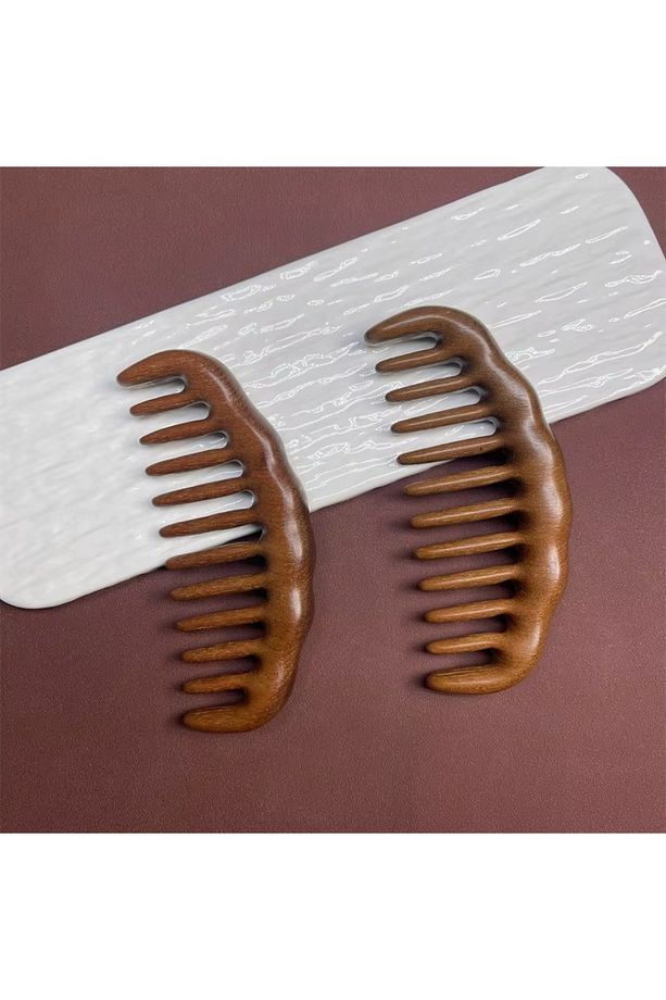 Kıvırcık Saçlar için Ahşap Sandal Ağacı Geniş Seyrek Dişli Tarak AT-129 - 12 cm Mini Boy Tarağı - 6
