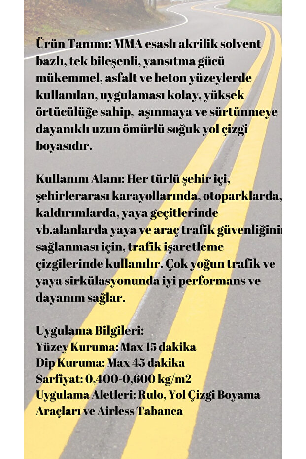 Fors Acryl Akrilik Reçine Esaslı Soğuk Yol Çizgi Boyası Sarı 4 Kg - 2