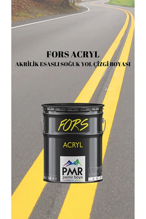 Fors Acryl Akrilik Reçine Esaslı Soğuk Yol Çizgi Boyası Sarı 4 Kg - 1