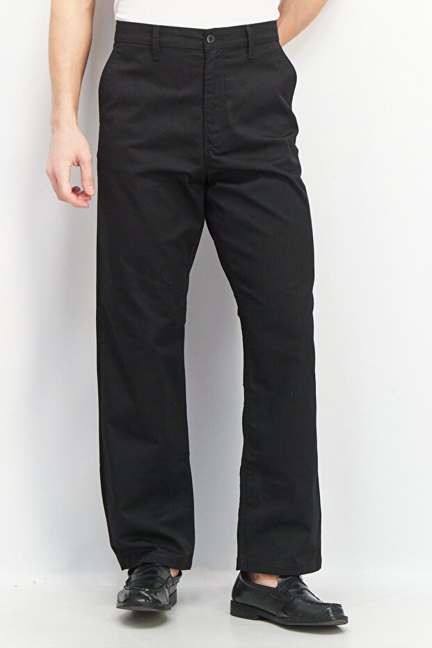 بنطال تشينو سادة فضفاض للرجال، أسود - 1