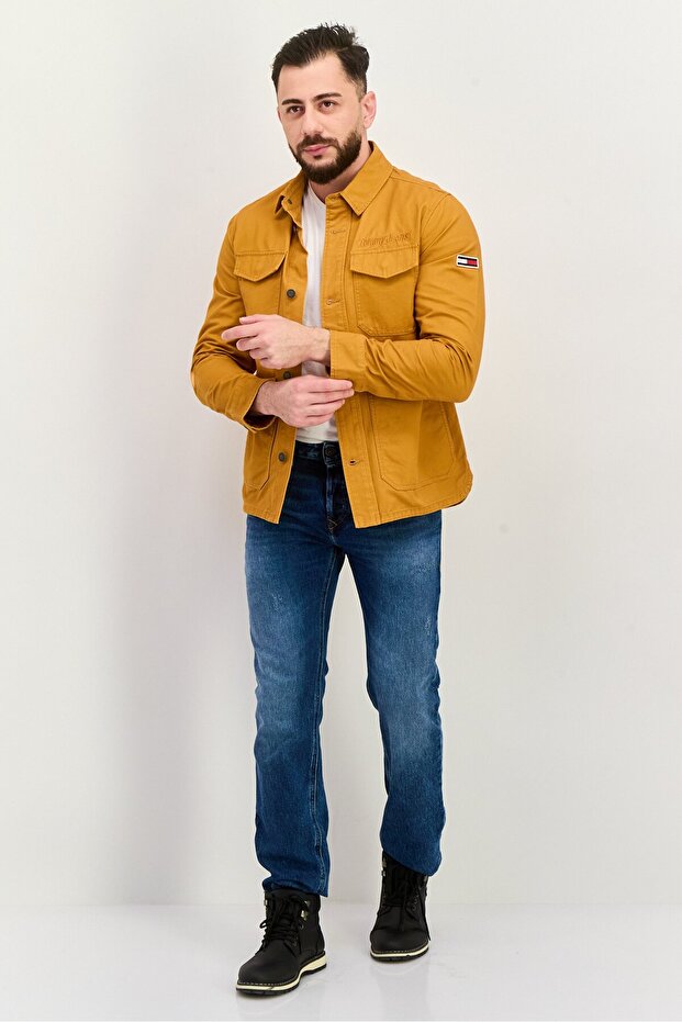 Men Solid jacket Shirt, Rust - 4