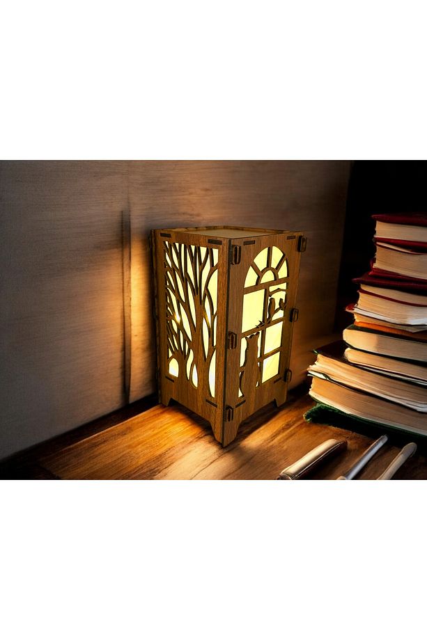 Pilli Masa Lambası, Ahşap Abajur, Ahşap Masa Süsü, Çalışma Masası Lambader - 1