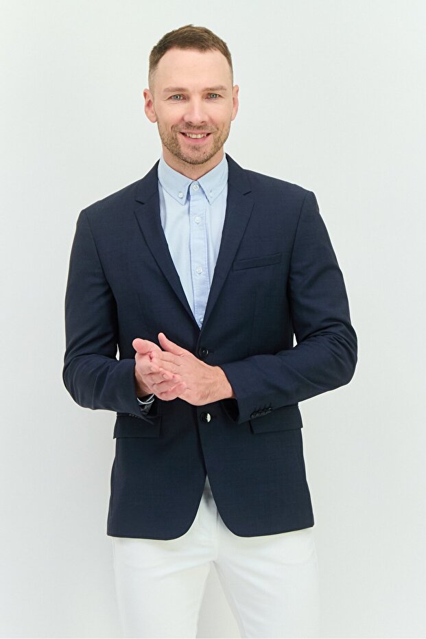 سترة رسمية سادة ملائمة للرجال، أزرق داكن - 1