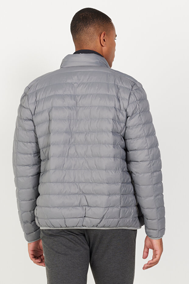 Erkek Gri Standart Fit Normal Kesim Dik Yaka Mont - 5