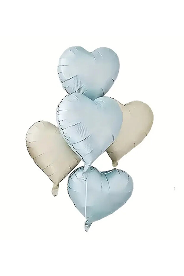 18Inch Blue Beige Heart Foil Balloon - 5Pcs