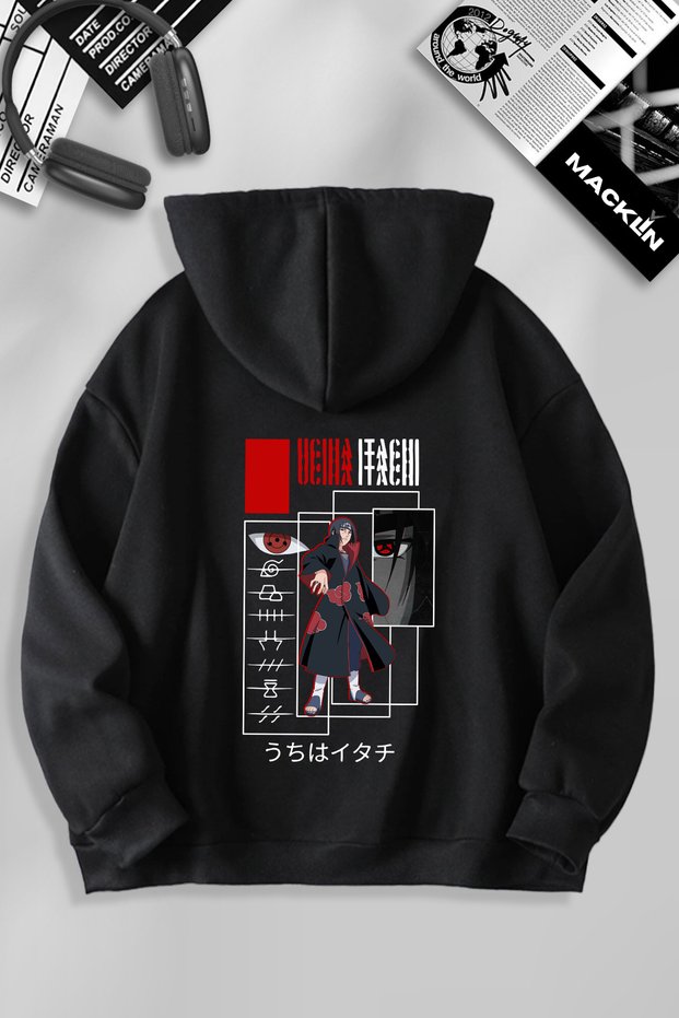 Unisex Women Men Uchiha Itachi Printed Hooded Basic Sweatshirt