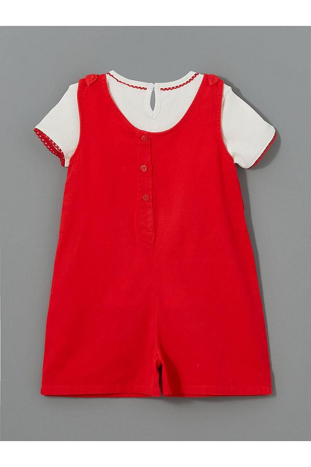 LCW Kids Bisiklet Yaka Kız Çocuk Tişört ve Tulum 2'li - 3