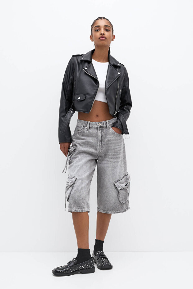 Suni deri biker ceket - 3