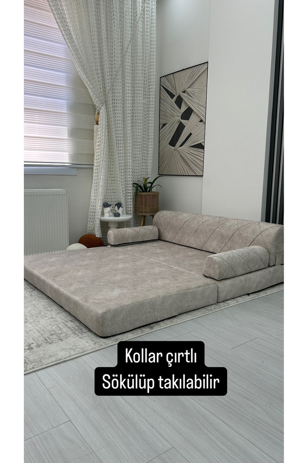 140x190 Oturum Yüksekliği 29 Cm Kollu Krem Çift Kiş.katlanır Yatak Koltuk En 140 Boy 190 Cm - 6