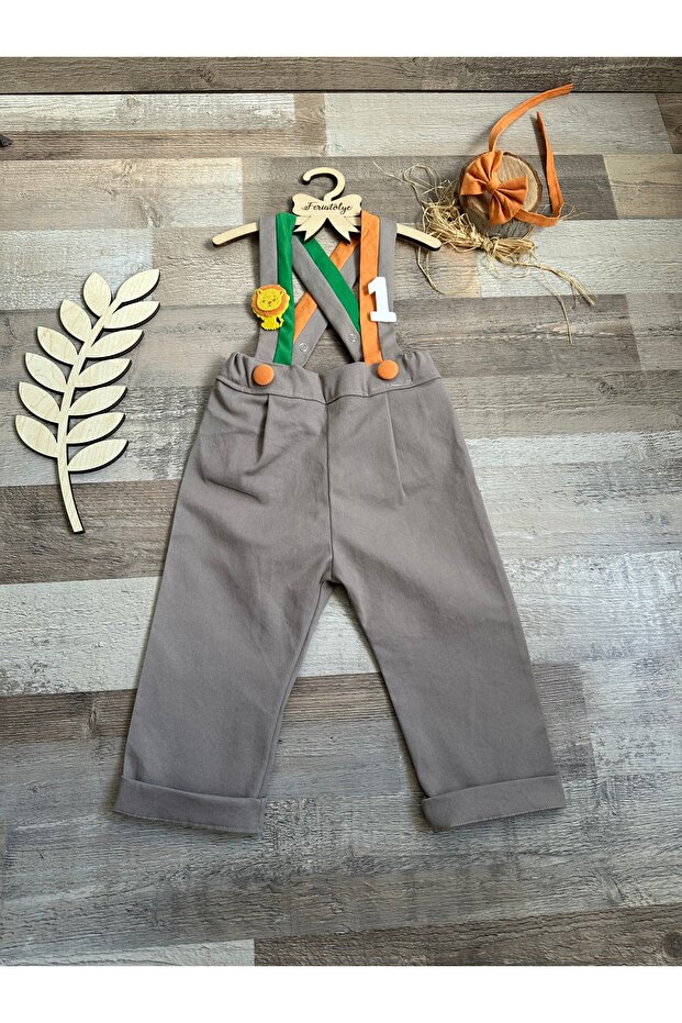 Safari Concept Smoke Color Lion Figured Trousers Salopet