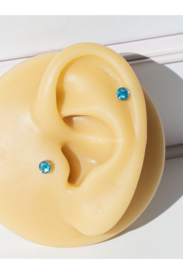 Vidasız Çelik Mavi Disk Taşlı Tragus Conch Helix Kıkırdak Kulak Piercingi (1 Adet) - 5