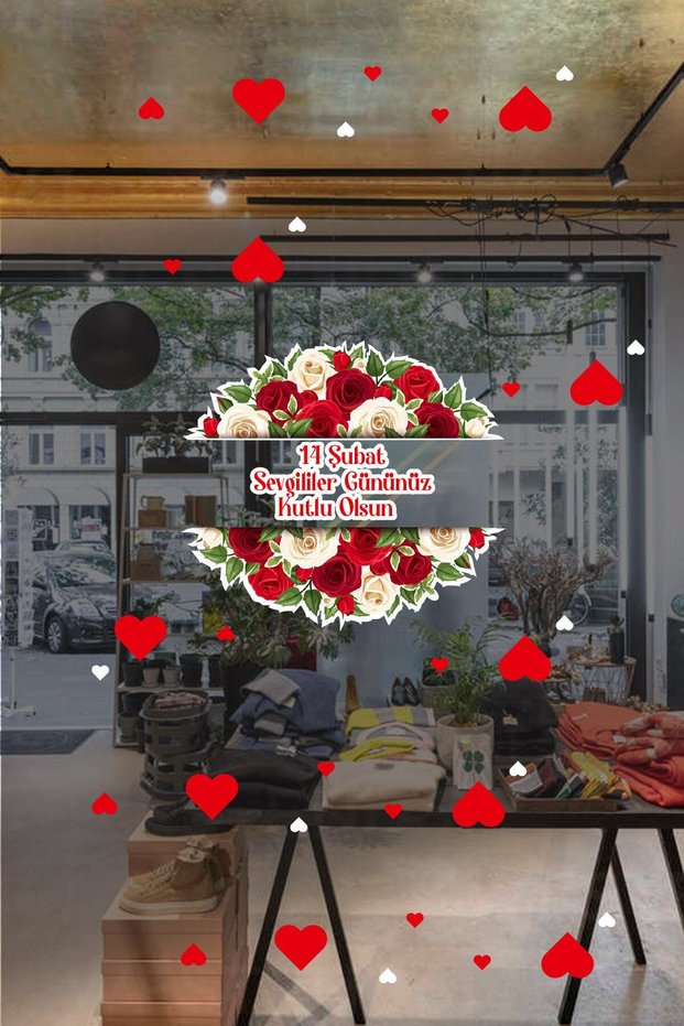 Roses Hearts Happy Valentine's Day Glass Showcase Room Sticker 70cm