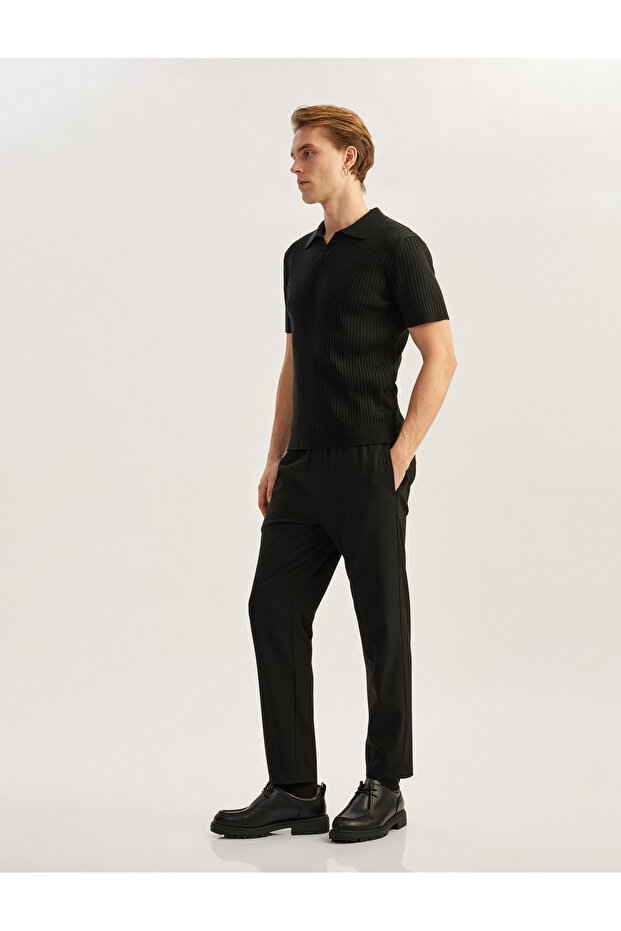 Polo V-Neck Textured Short Sleeve Knitwear T-Shirt