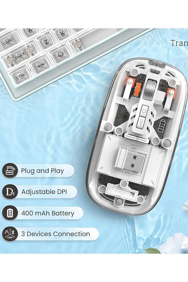Şeffaf Kablosuz Bluetooth Mouse – Sessiz Tıklama, Şarjlı, Taşınabilir ve Tüm Cihazlarla Uyumlu - 5