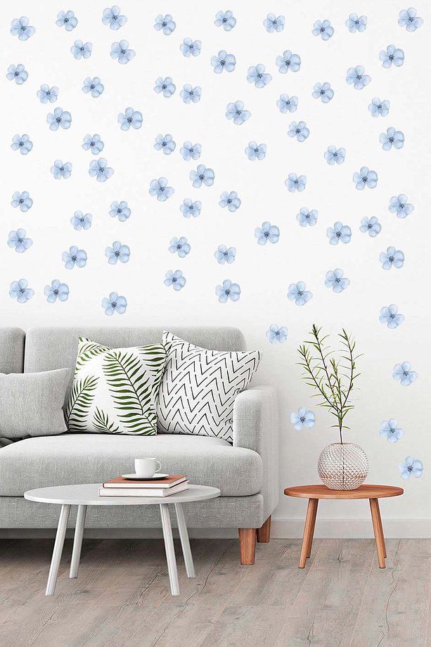 Renkli Minimal Çiçekler 70 Adet Modern Duvar Sticker Seti - 1