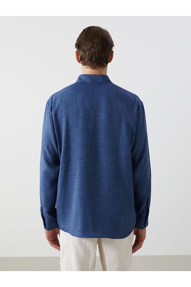 LCW Vision İndigo Regular Fit Uzun Kollu Erkek Gömlek - 4