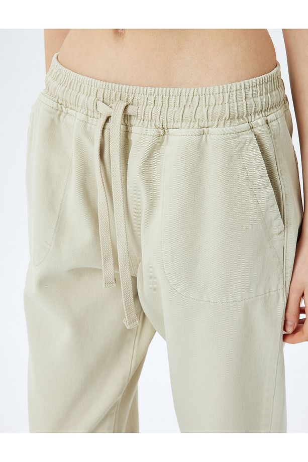 Cep Detaylı Beli Bağcıklı Düz Paça Chino Pantolon - 5