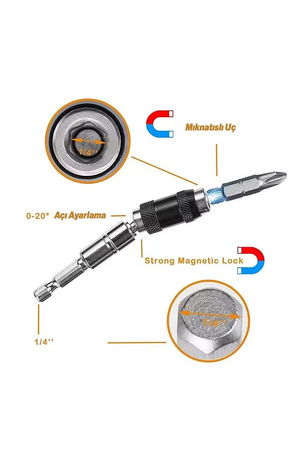 Açılı Oynar Başlıklı Bits Uç 1/4" 90 mm Manyetik Mıknatıslı Matkap Uyumlu 20° Lokma Ucu 1 Adet - 2