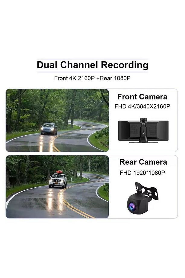 Carplay  Android Uyumlu 10.2 İnç Büyük Ekran Tak Çalıştır 4K Ön/Arka Çift Kameralı Araç Ekranı - 6