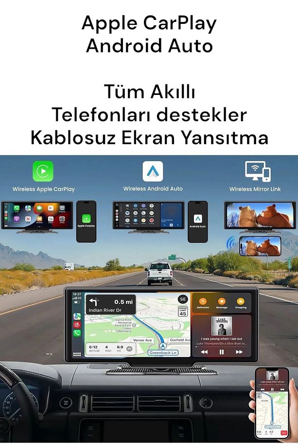 Carplay  Android Uyumlu 10.2 İnç Büyük Ekran Tak Çalıştır 4K Ön/Arka Çift Kameralı Araç Ekranı - 2