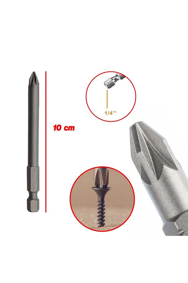 Mıknatıslı Pozidriv Bits Uç PZ2 100 mm 10'lu Set Kutulu Manyetik 1/4" Matkap Ucu 10 cm - 3