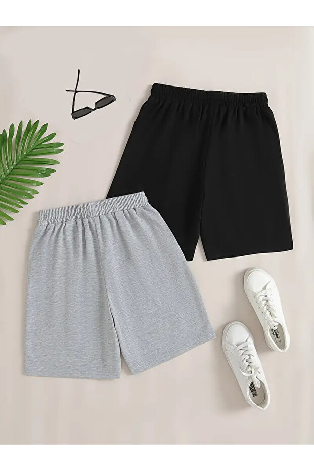 Gülen Surat Baskılı 2'li Şort Unisex Yazlık Rahat Basic Şort - 2