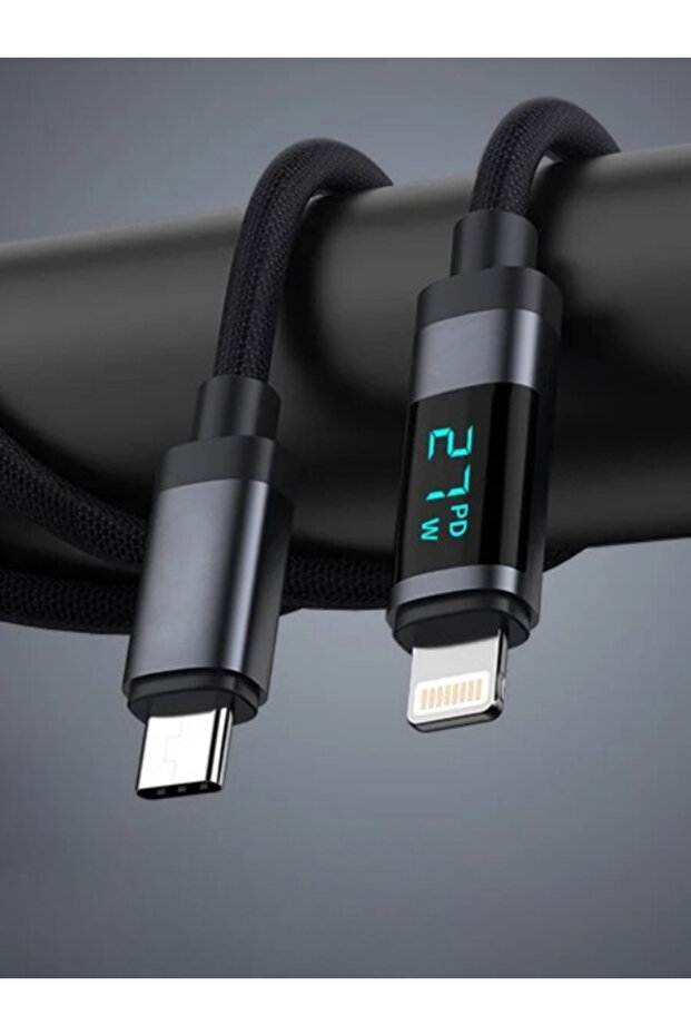 27w Göstergeli Şarj Kablosu Örme Lightning To Type-c Şarz Kablosu Ios Iphone Uyumlu - 3