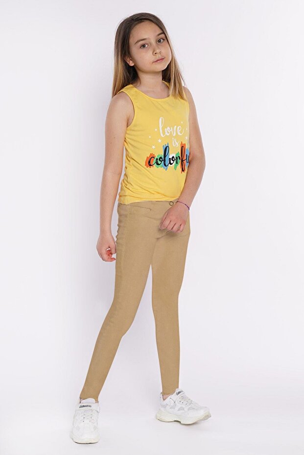 Beige Color Girl's Trousers