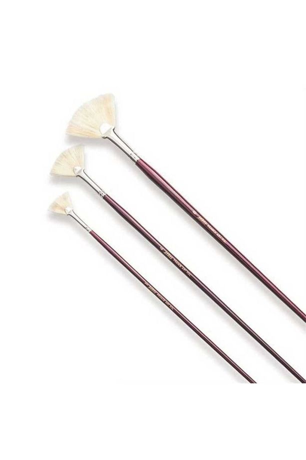 Martol Bordo/altın Ahşap Uzun Saplı Beyaz Yelpaze Kıl Fırça Seti 2-4-6-8 Numara 4 Adet - 3