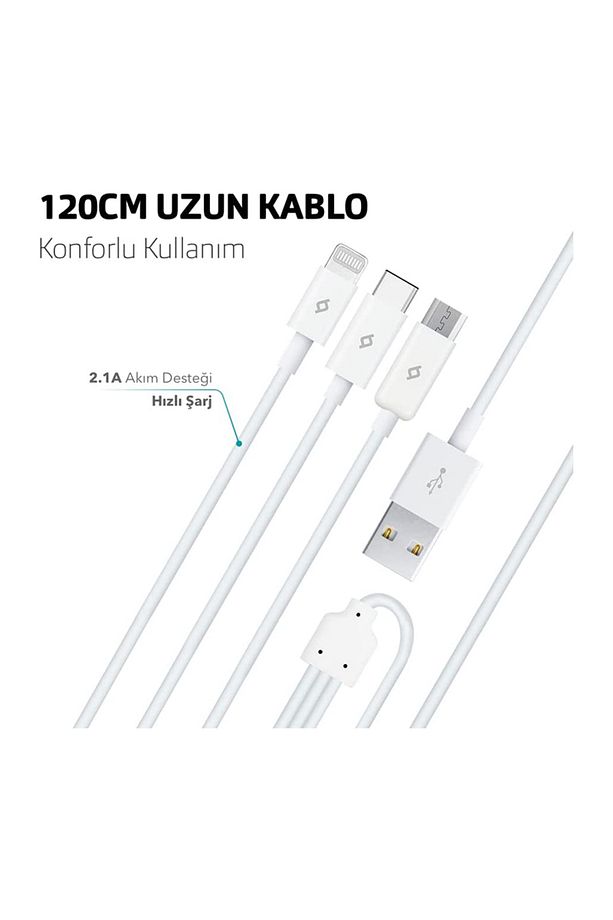 2dk7521 Trio Şarj Kablosu Typec,lightning,micro Usb Beyaz - 2