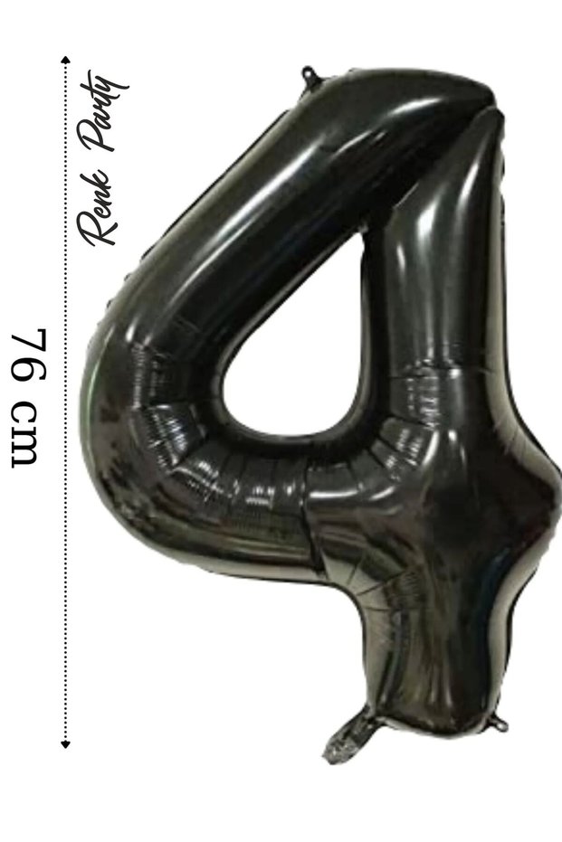 Foil Balloon 4 Number Helium Balloon 76 cm Black Color - 4 Years Old Balloon - 4 Number Balloon - 34 Inch