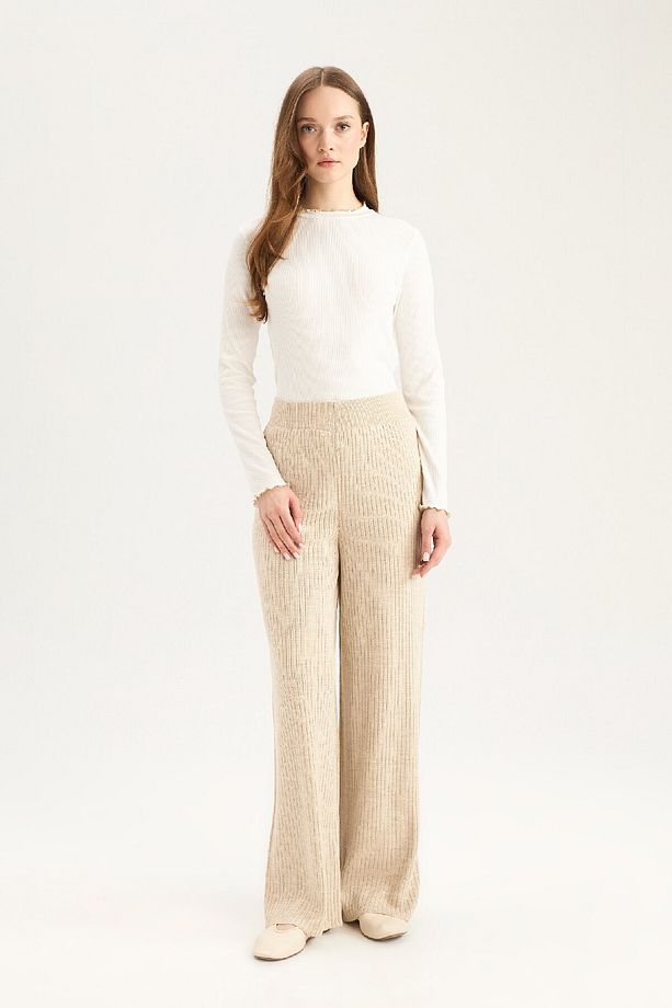 Relax Fit Triko Pantolon Geniş Bol Paça Basic Düz Esnek Belli E2940ax24wn - 3