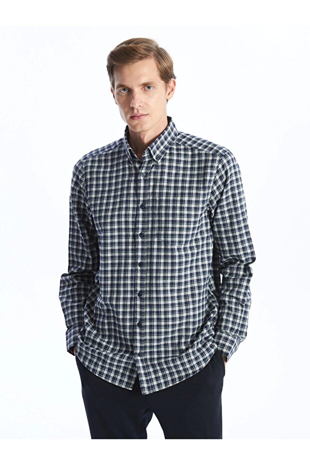 Regular Fit Uzun Kollu Ekose Erkek Gomlek - W45004Z8 - 1