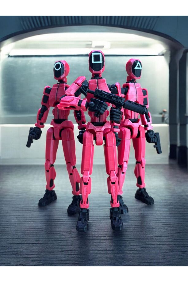 Squid Game Pembe Askerler Kare Üçgen Yuvarlak 13 Cm Tüm Eklemleri Hareketli Figür 3lü Set - 4