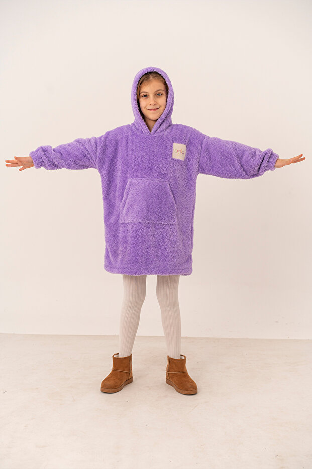 Wellsoft Double-Sided Fleece Kangaroo Hooded Children's Wearable Home Blanket Oversize Sweatshirt