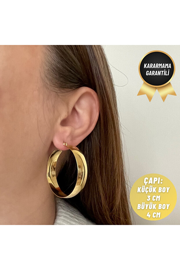 Geniş Sallantılı Halka Çelik Küpe - 1