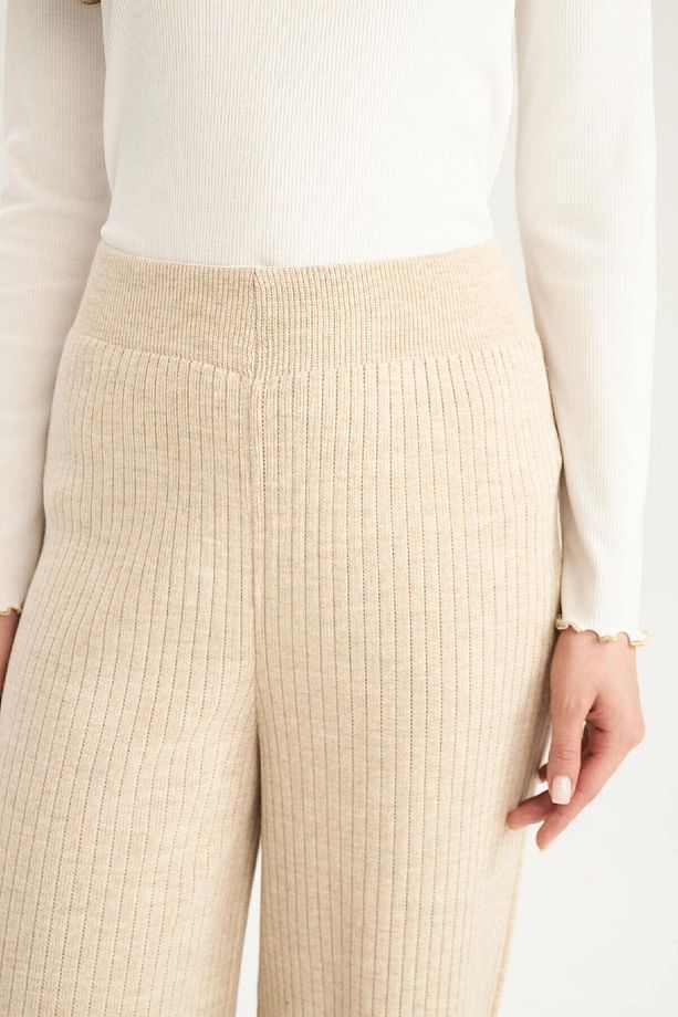 Relax Fit Triko Pantolon Geniş Bol Paça Basic Düz Esnek Belli E2940ax24wn - 5