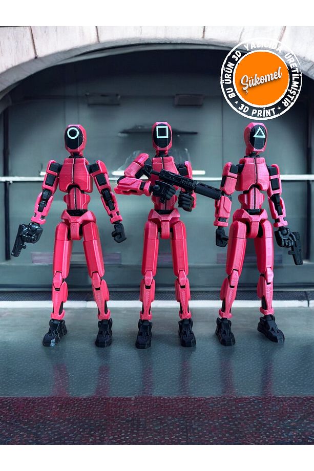 Squid Game Pembe Askerler Kare Üçgen Yuvarlak 13 Cm Tüm Eklemleri Hareketli Figür 3lü Set - 1