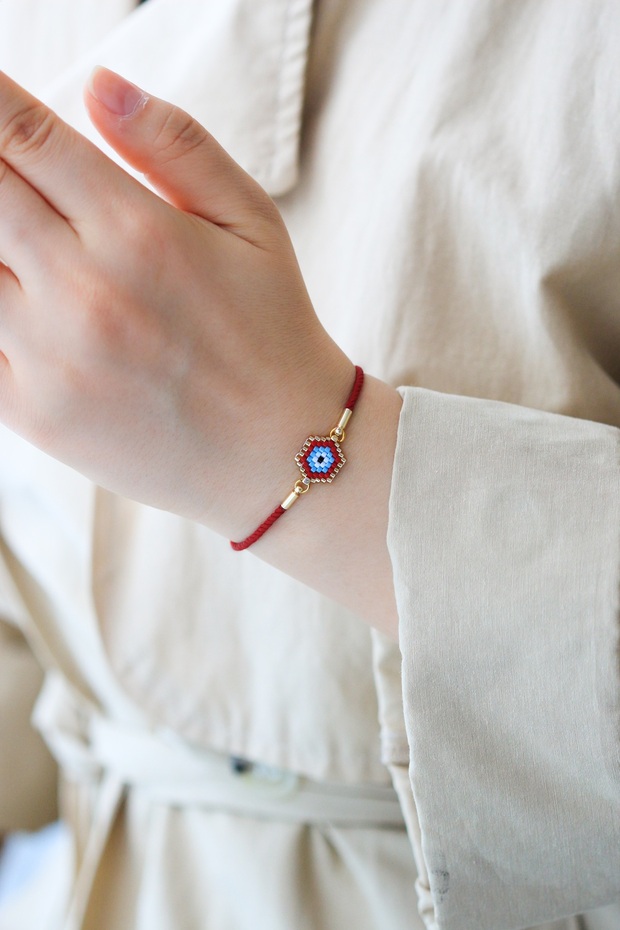 Ka-025 Miyuki Bracelet - Round Evil Eye Series - Mini - Red