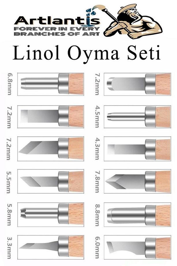 Linol Oyma Seti 13 Parça 1 Paket Linol Oyma Kesme Bıçak Seti Bıçaklı Linolyum Baskı Ahşap Saplı - 3