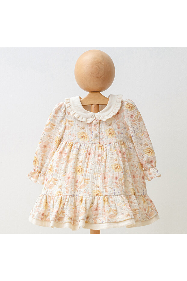 Çiçekli Müslin Elbise - 1