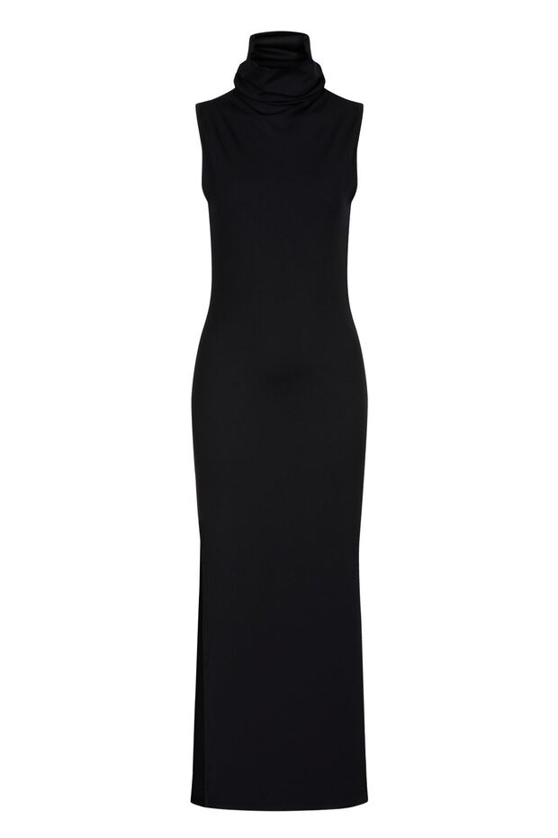 Siyah Triko Maxi Kolsuz Elbise - 1