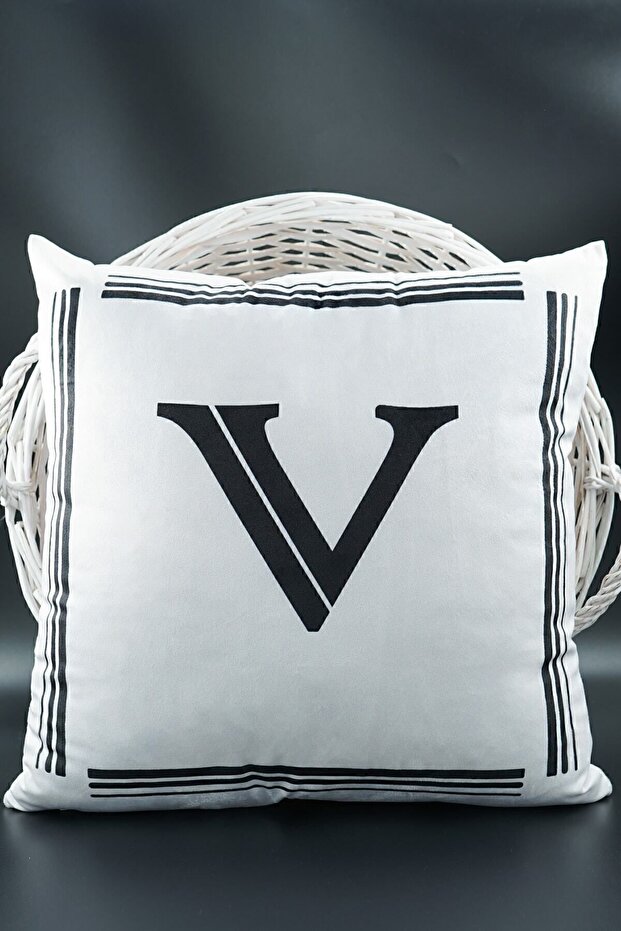 43X43 cm Velvet Throw Pillow Cover - Double-Sided Letter V with Cat Pattern, Birthday Marriage Proposal