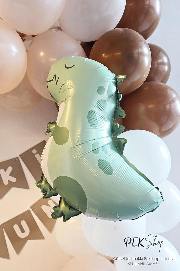 Retro Yeşil Dinozor Folyo Balon Retro Renkler Dinazor Şekilli Balon 59x49 cm - 2