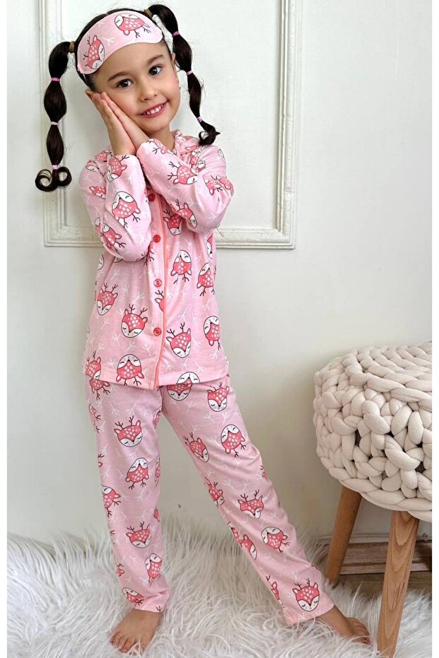 Pink Button Pajamas Set for Girls
