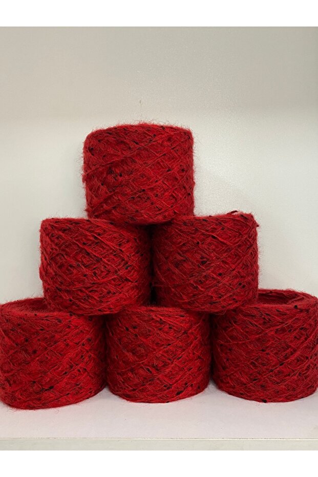 Knitting Yarn Moher Acrylic Gazzal Red Black Boucle Looped Visual Net 600Gr