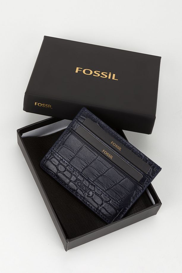 Kutulu Hakiki Deri Croco Lacivert Unisex El Portföyü Cüzdan - 6