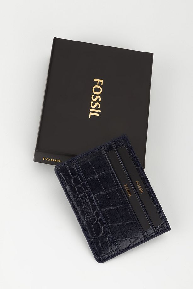 Kutulu Hakiki Deri Croco Lacivert Unisex El Portföyü Cüzdan - 5