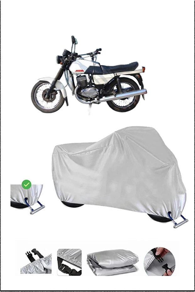 Jawa 350TWINSPORT LOCK متوافق مع مقاومة للماء وغطاء دراجة نارية متين - رمادي